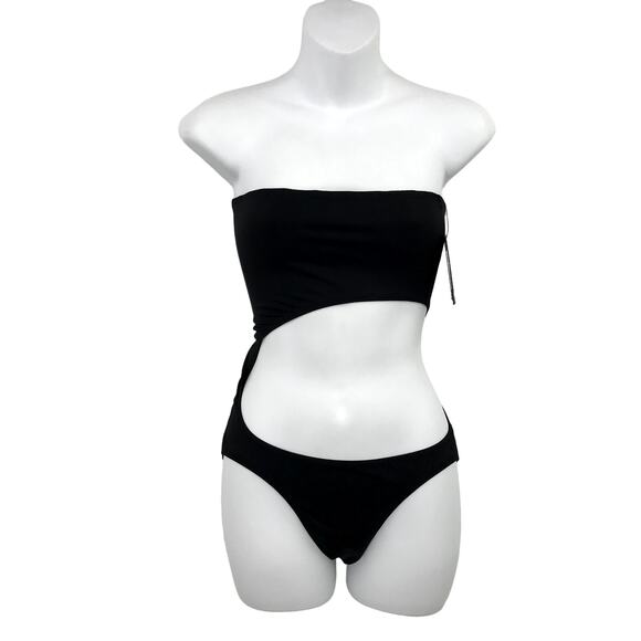 Norma Kamali C Mio Cutout Strapless One Piece Swimsuit S Black NWT - Picture 1 of 9